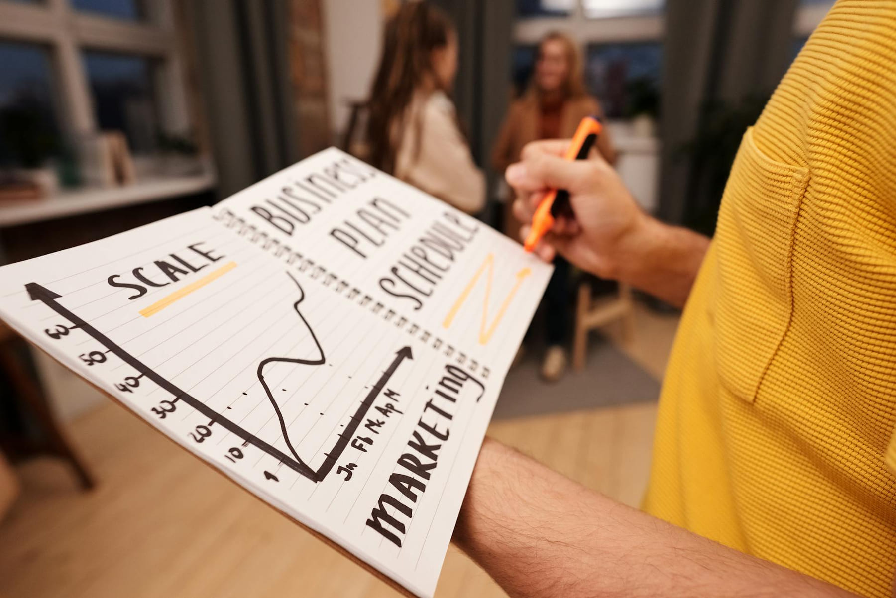 Close-up of a business notebook with marketing plans in a casual office environment. on Small Biz Blueprint