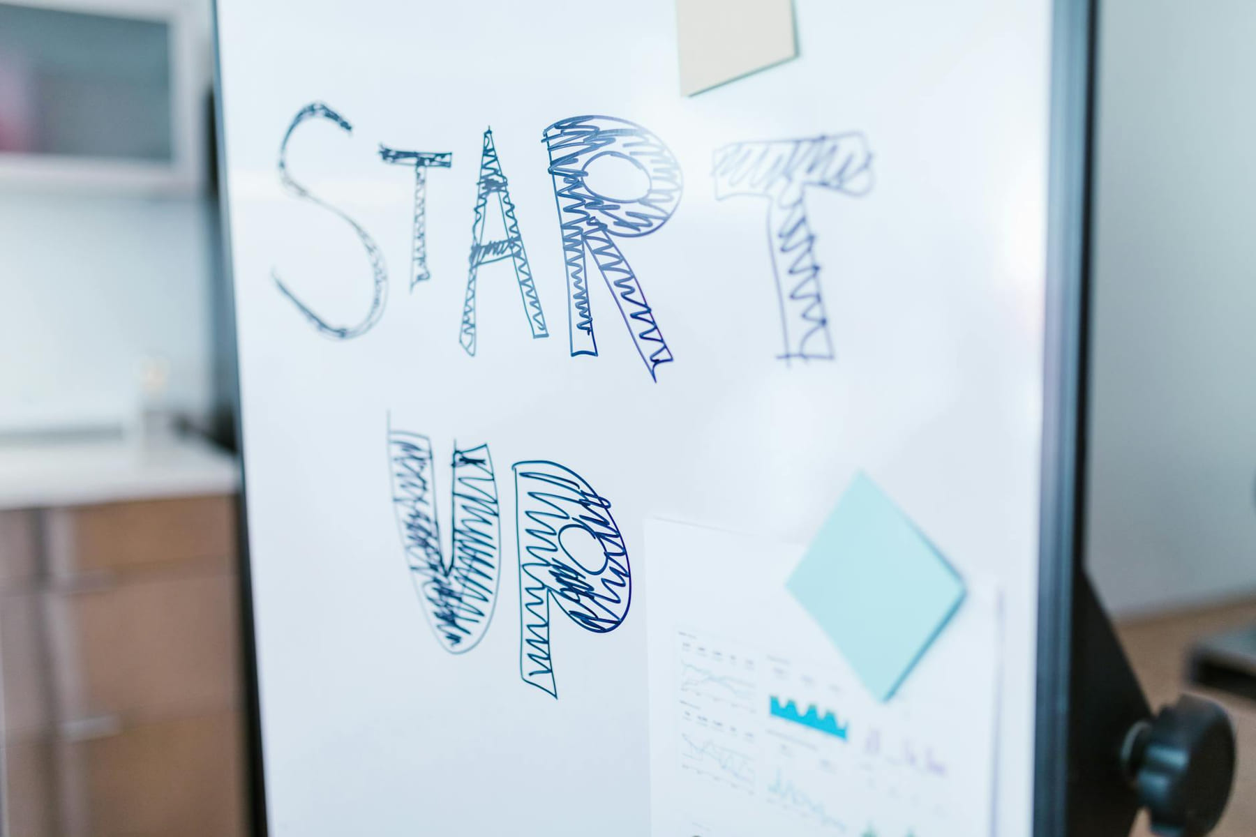 Creative startup concept handwritten on a whiteboard, symbolizing innovation in business. on Small Biz Blueprint